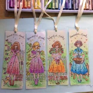 蜡笔手绘森女书签