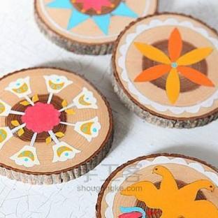 用木桩DIY手绘杯垫