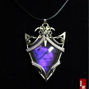 然艺手作，紫色拉长石吊坠