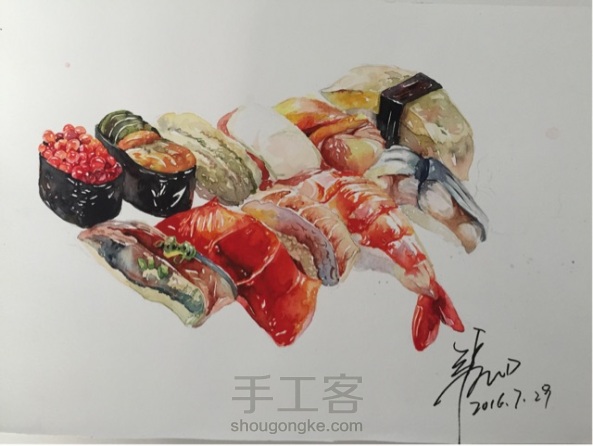 水彩手绘 寿司
