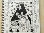 黑白插画——窗台上的少女