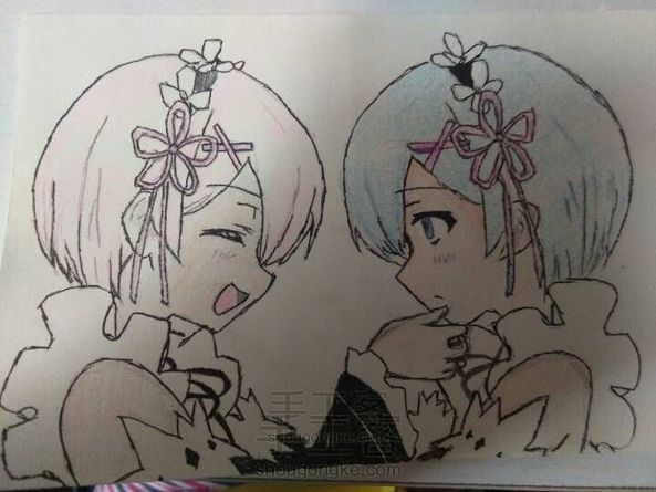 手绘雷姆拉姆(后面有兵长、妙蛙种子、雾切响子的成稿