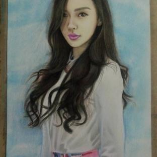 Angelababy杨颖彩铅色粉画