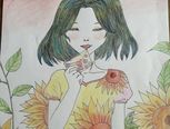 葵花少女彩铅画