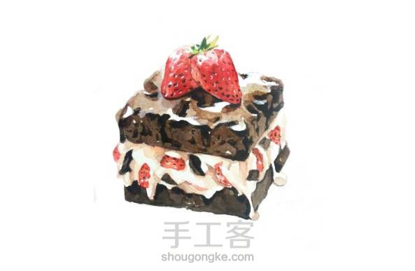 小盒子手绘㊣↣草莓巧克力蛋糕
