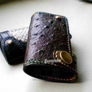 皮具教程-五彩线鸵鸟纹车钥匙包【可购买成品】