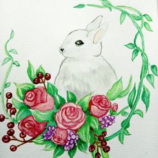 森系小清新水彩兔子
