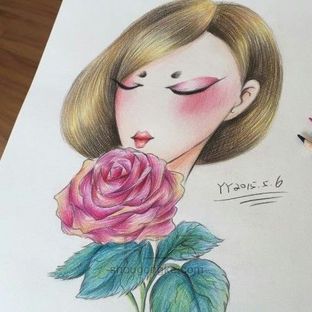 丫丫彩铅丨唯美人物插画范画3