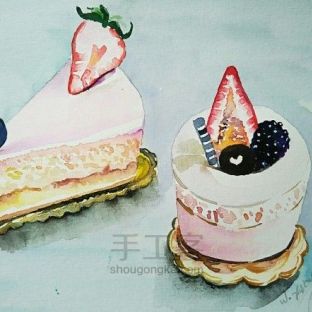 舌尖上的水彩丨草莓蛋糕