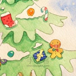 七芽小清新萌系水彩插画1丨画一棵圣诞树 