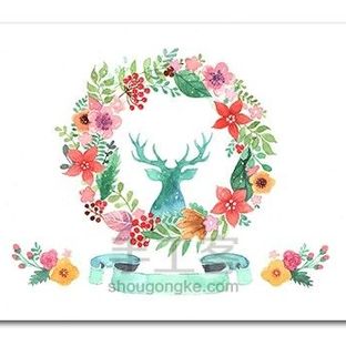 圣诞温馨水彩课1｜麋鹿花环