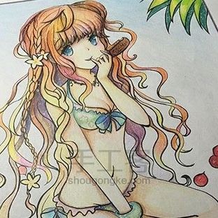 动漫彩铅课｜夏日萌妹插画