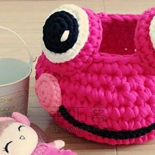 布条线钩编入门｜青蛙收纳筐