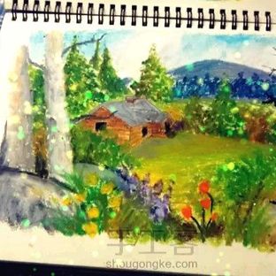油画棒手绘田园风光