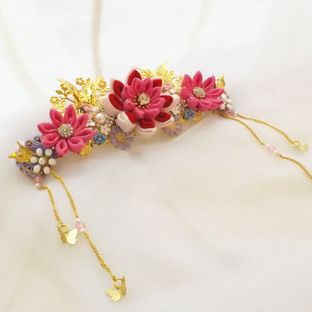 港式日系和风布粉色小凤冠龙凤褂新娘头饰