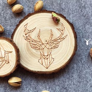 小浣教程 | 麋鹿原木刺绣杯垫/摆件