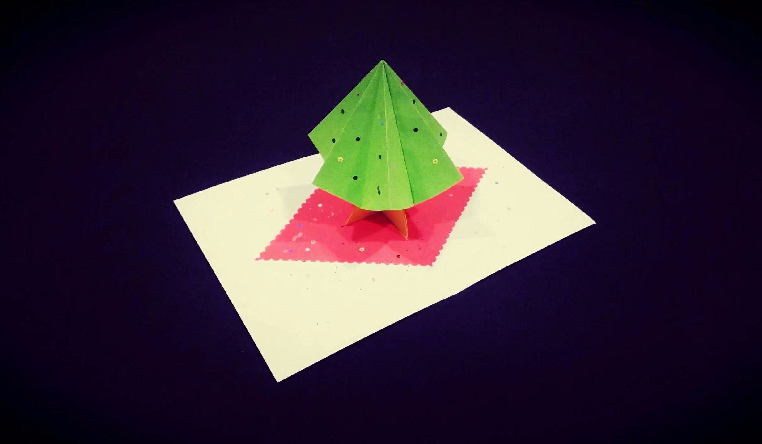 【纸雕贺卡】立体贺卡（第8期）圣诞树折纸贺卡实例讲解