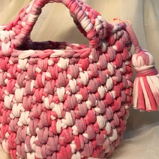 网红布条线钩编手提包