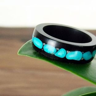 松石镶嵌檀木戒指