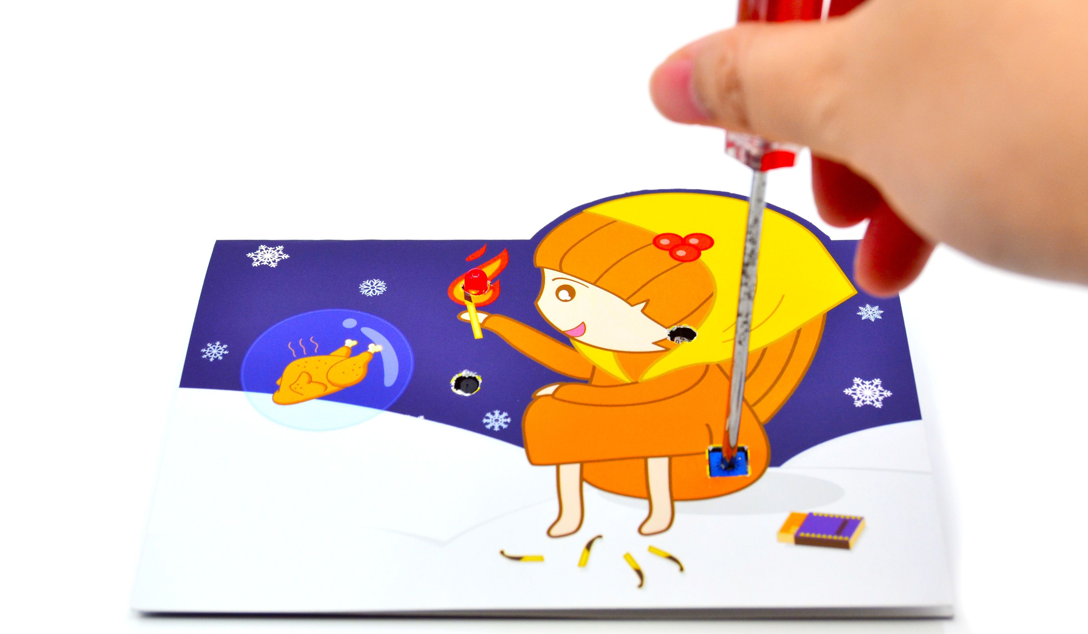 【纸电路制作】儿童节纸电路主题卡片——卖火柴的小女孩