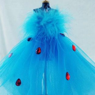 手工制作小人台婚纱小礼服红心蓝羽系列