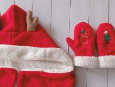 圣诞节小鹿角帽子+刺绣圣诞手套
