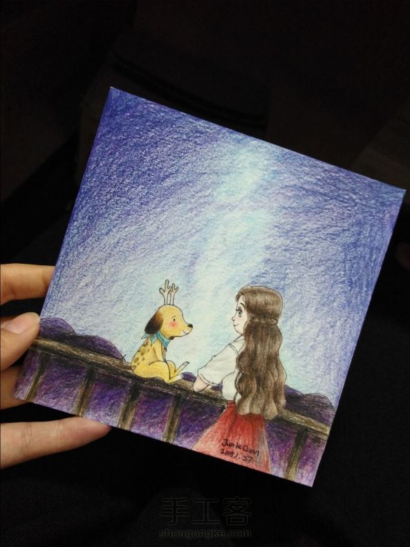 彩铅画——星空女孩和小狗，主页有教程❤