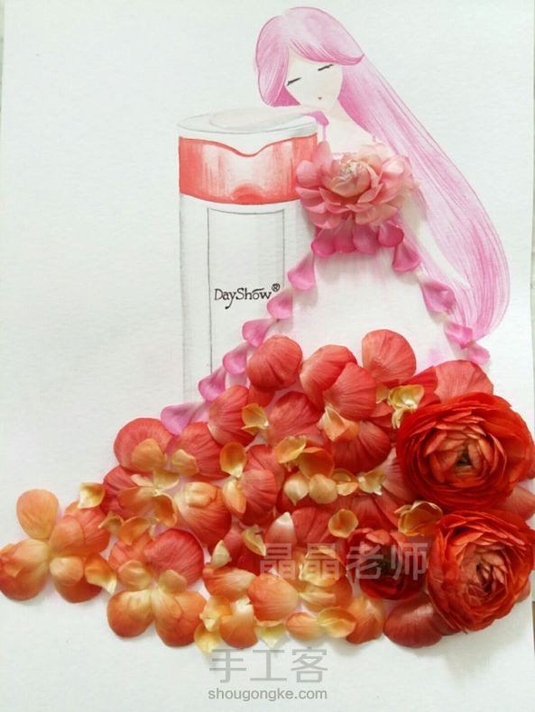 算花艺不？用真花瓣做的人物 第1张