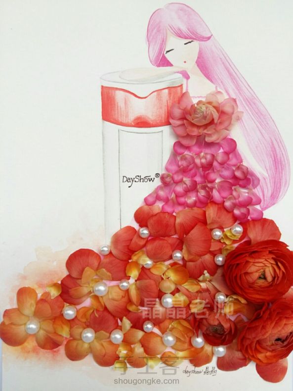 算花艺不？用真花瓣做的人物 第2张