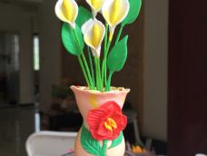 刚买来粘土，看着小菲做的马蹄莲，我也尝试做了一下，初学者第一次做，也尝试捏了个花盆🙈🙈