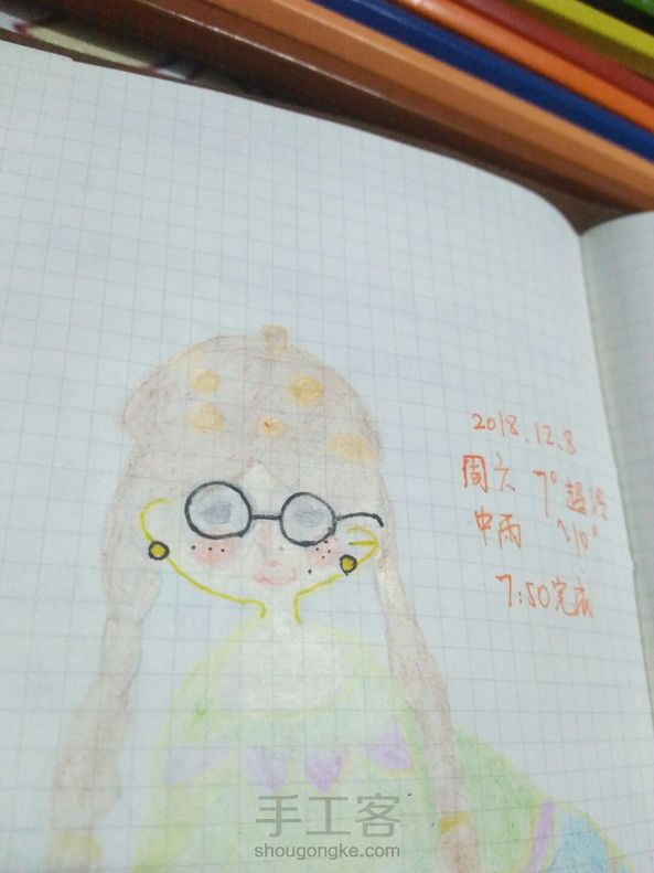 这幅画画的挺久的，感觉我跟别人的不一样，颜色很浅，然后很多细节部分画错了，比如头发，眼睛，头发彩色铅笔是之前买的24色很少，觉得还可以吧 第1张