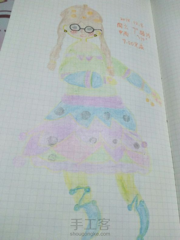 这幅画画的挺久的，感觉我跟别人的不一样，颜色很浅，然后很多细节部分画错了，比如头发，眼睛，头发彩色铅笔是之前买的24色很少，觉得还可以吧 第2张