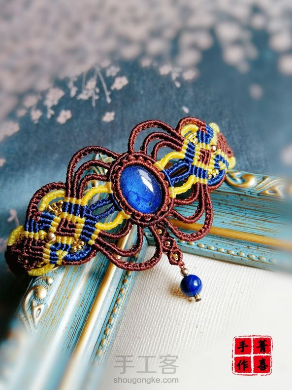 本来老师这款手链是宽版，但自己胳膊细，所以去掉了部分布线，硬着头皮做完，结果自己还算满意！👌😜😄 第6张