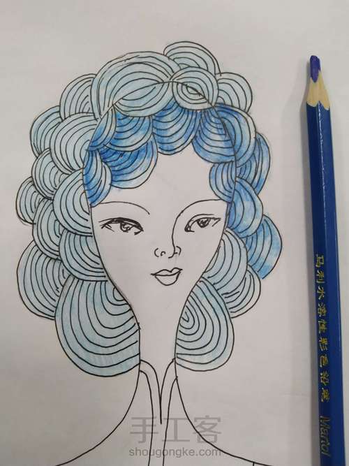 彩铅画发型 第8步