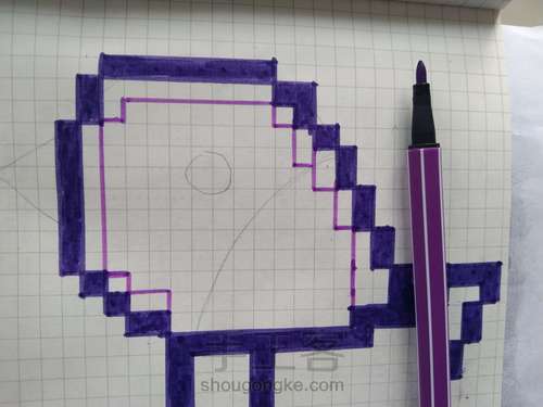 像素画，网格画……紫色小鸟 第6步