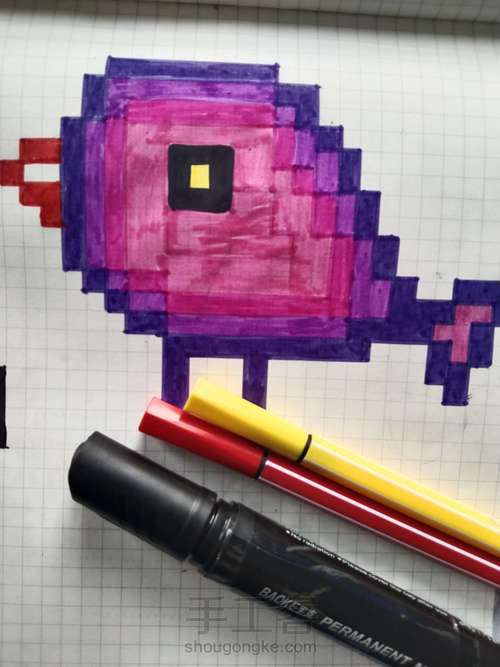 像素画，网格画……紫色小鸟 第11步