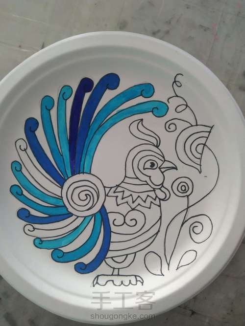 手绘挂盘__公鸡 第4步