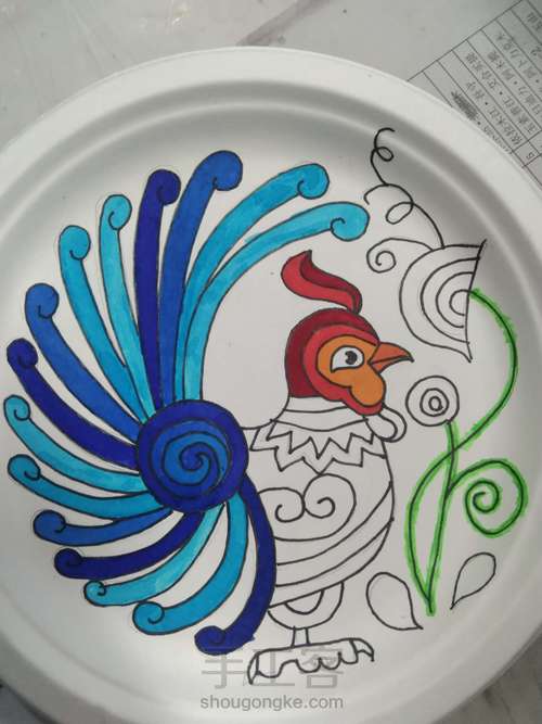 手绘挂盘__公鸡 第5步