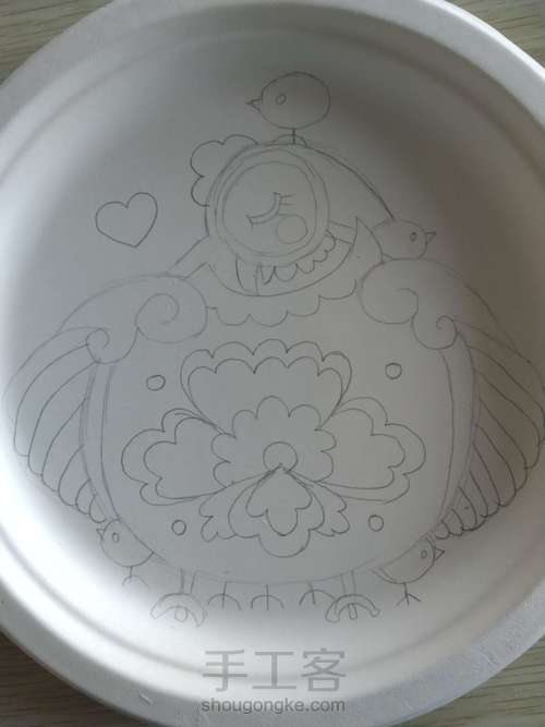 手绘挂盘__鸡妈妈 第2步