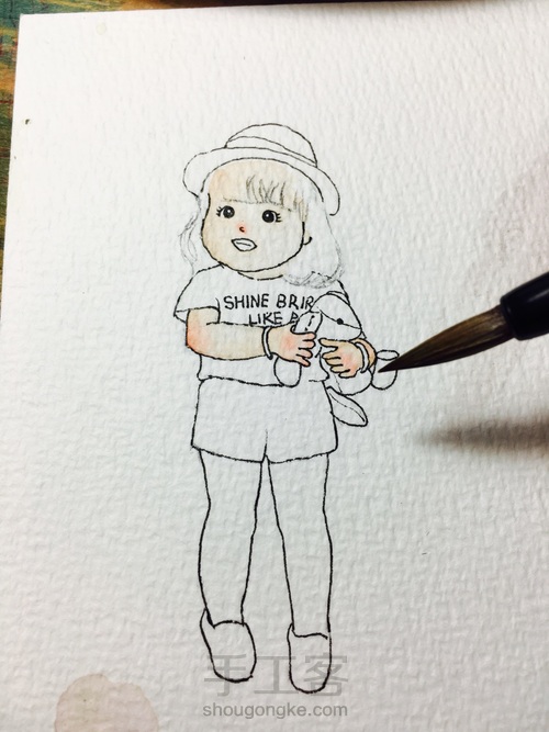 石头画，从照片到石头上，依依 第4步