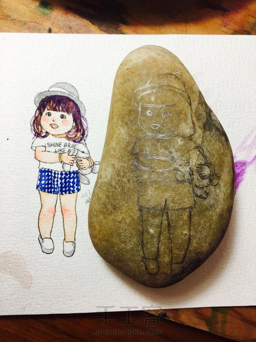 石头画，从照片到石头上，依依 第7步