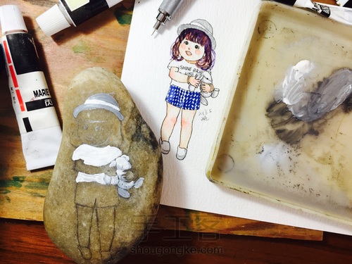 石头画，从照片到石头上，依依 第8步