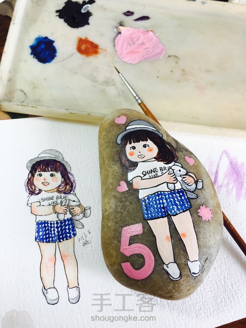 石头画，从照片到石头上，依依 第11步