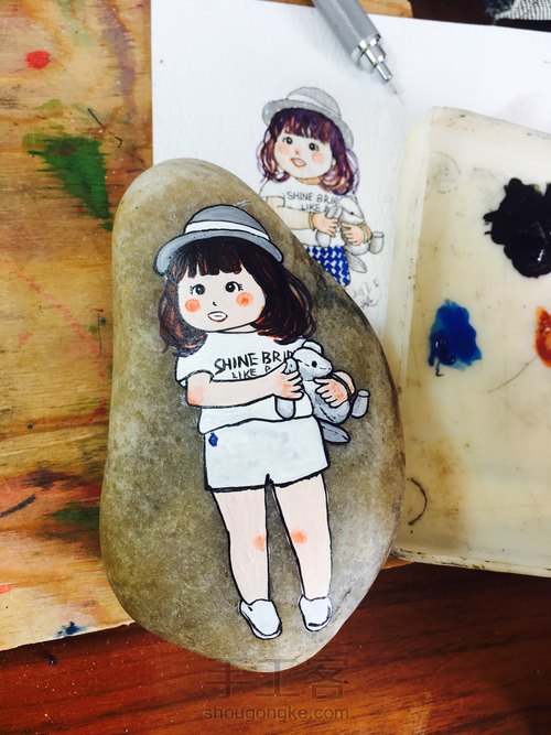 石头画，从照片到石头上，依依 第10步