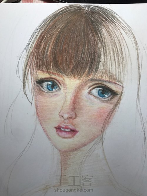 彩铅手绘少女（临摹 第32步