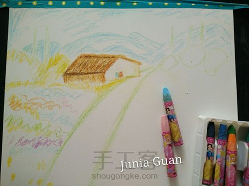 油画棒花海•﹏•厉害啦我的姐！原来油画棒还可以这么用，漂亮了 第4步