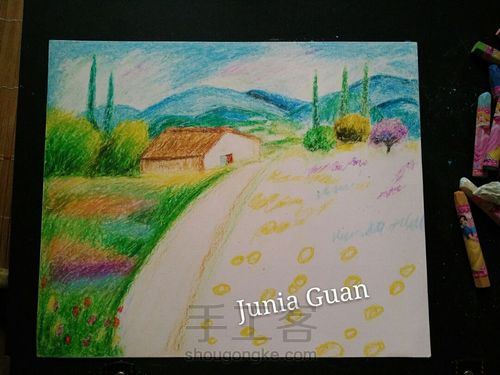 油画棒花海•﹏•厉害啦我的姐！原来油画棒还可以这么用，漂亮了 第8步
