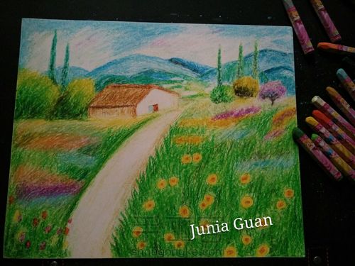 油画棒花海•﹏•厉害啦我的姐！原来油画棒还可以这么用，漂亮了 第9步