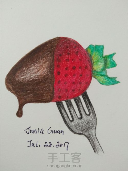 手把教你画彩铅1—巧克力草莓 第1步
