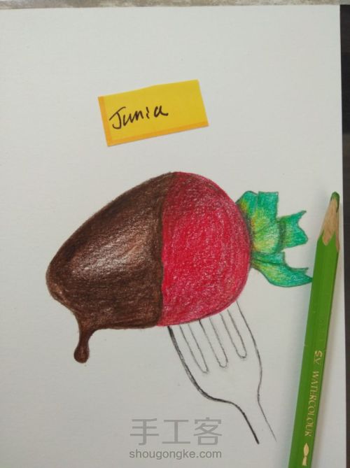 手把教你画彩铅1—巧克力草莓 第7步
